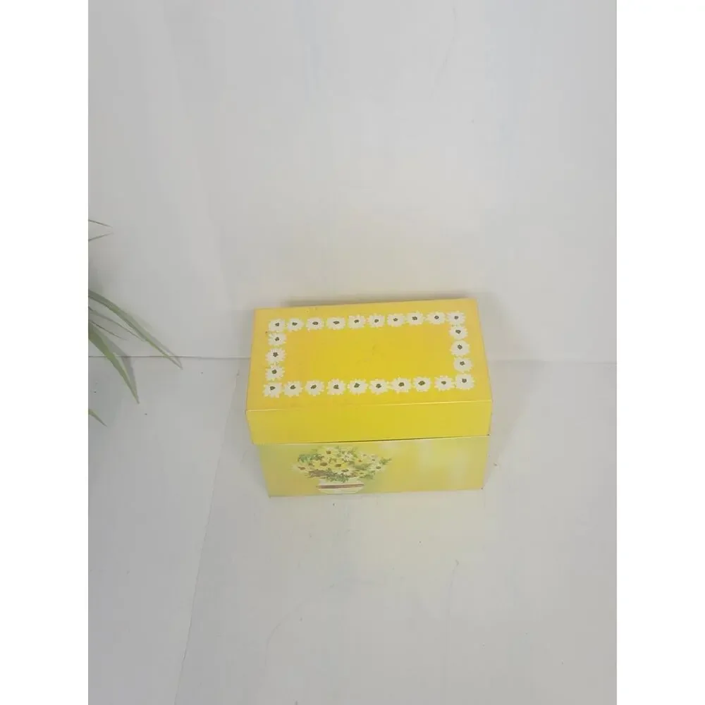 Vintage Ohio Art Metal Recipe Box Yellow Tin Daisy Floral Mid Century Mod 1960s